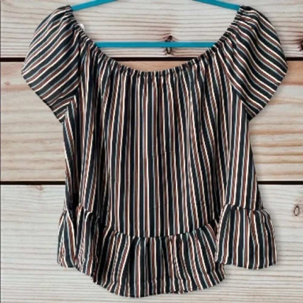 🌲 Timing Striped Off The Shoulder Top Blue White Large